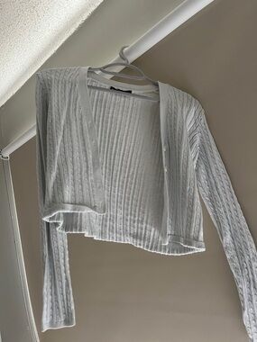 Brandy Melville White Cropped Cable Knit Cardigan